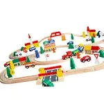 Orbrium Toys 100 Piece Triple Loop Wooden Train Set Track Generic Multicolor 