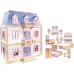 Melissa & Doug Wooden Multi-Level Dollhouse SIOC - Wooden Multi-Story Pretend Play Dollhouse for Kids