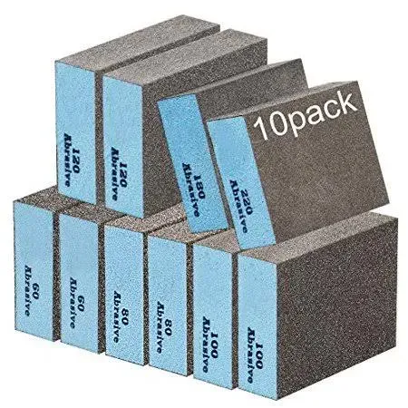 Onarway Sanding Sponges 10 Pack Wet and Dry Dual-use, Coarse and Fine Sanding Blocks - 60/80/100/120/180/220 Grits 6 Different Specifications, Washable and Reusable, Ideal for Wood Metal Polishi