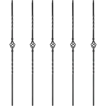 Myard Single Basket 1/2 Inches Square Iron Stair Balusters, 44 Inches 5-Pack ...