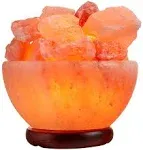 Spantik Himalayan Salt Lamp Bowl Shape with Dimmer Cord Natural Crystal Chunks and Classic Wood Base, Orange