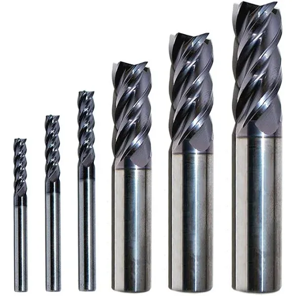 6 PCS Set 4-Flute 1/8&#034; 3/16&#034; 1/4&#034; 5/16&#034; 3/8&#034; 1/2&#034;  Carbide End Mill AlTiCrN Coat