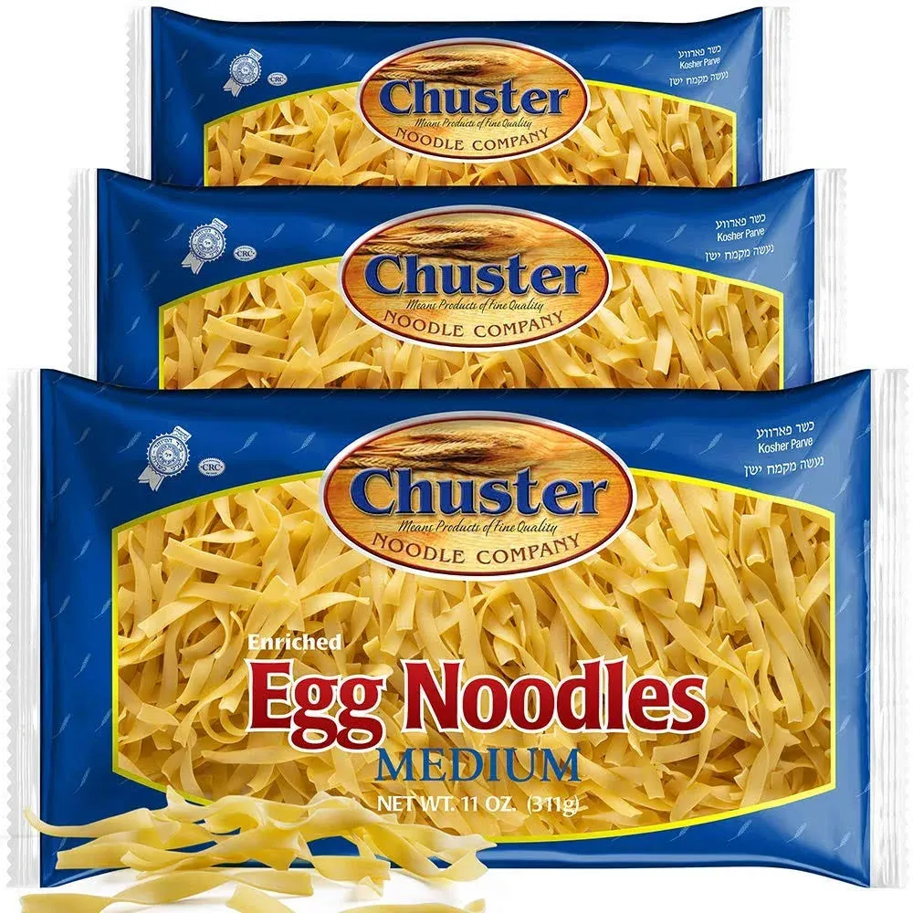 ChusterNoodle Fettucine Short Egg Noodles | 3 Pack of Wide Enriched Medium Size Noodle Pasta for Soup, Ramen, Stroganoff, Stir Fry Lo Mein & Other