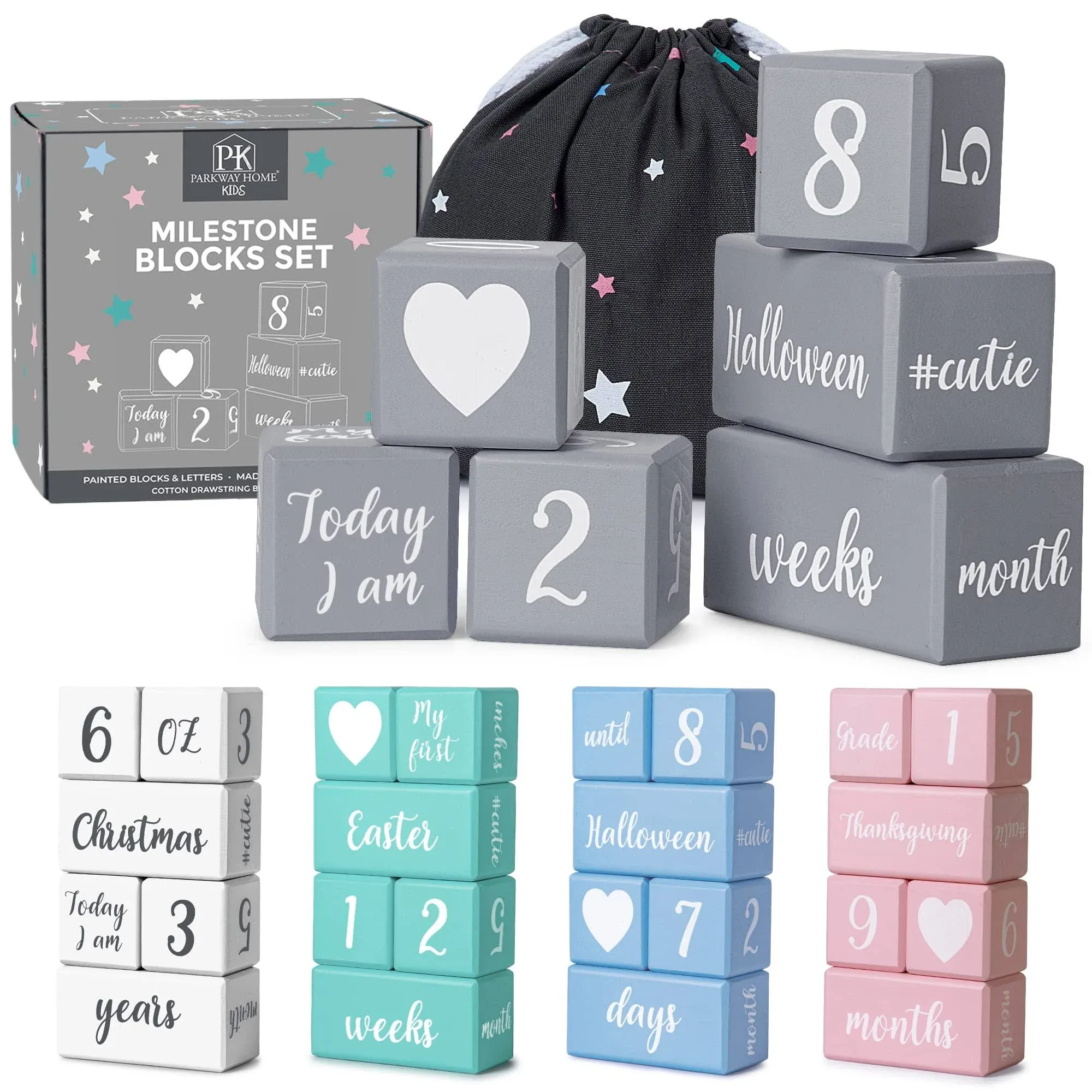 Parkway Home Gray Monthly Milestone Blocks with Bag