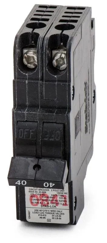 FEDERAL PACIFIC NC240 120/240VAC, Circuit Breaker, 40AMP, 2POLE, Type NC, Dis...