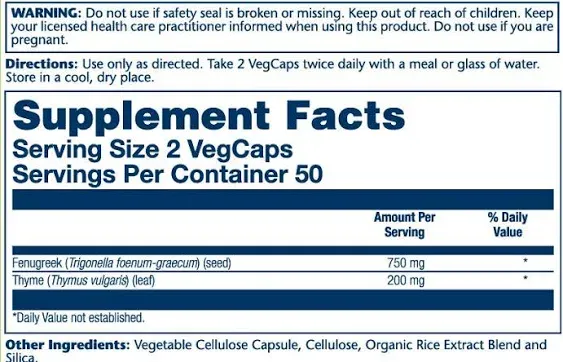 Solaray Fenugreek & Thyme 950 mg | Healthy Respiration & Digestion Support | 50 Servings | 100 VegCaps