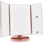 Flymiro Tri-fold Lighted Vanity Makeup Mirror with 3x/2x/1x Magnification, 21Leds Light and Touch Screen,180 Degree Free Rotation Countertop Cosmetic Mirror,Travel Makeup Mirror (Green)