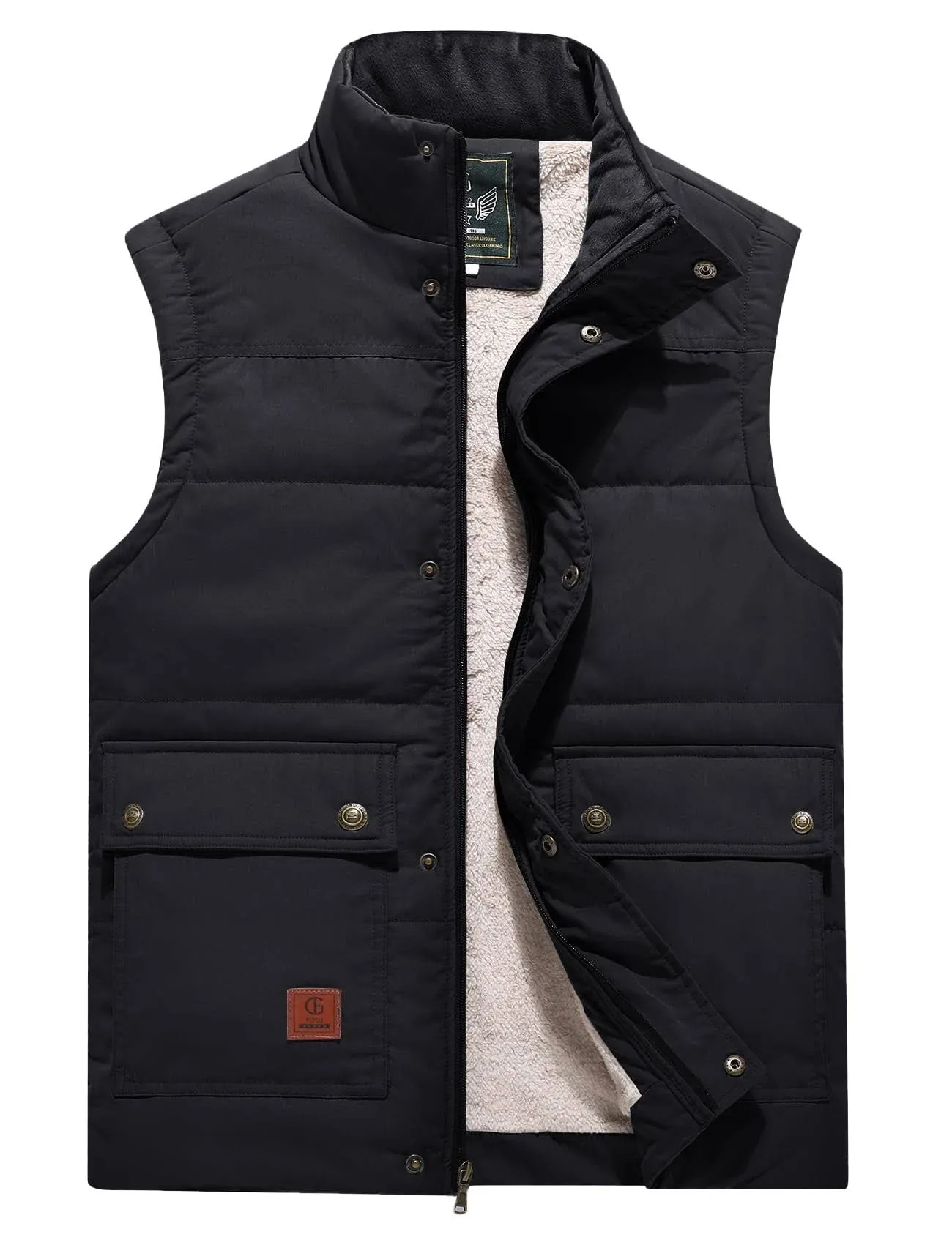 Flygo Men's Winter Warm Outdoor Padded Puffer Vest Thick Fleece Lined Sleeveless Jacket