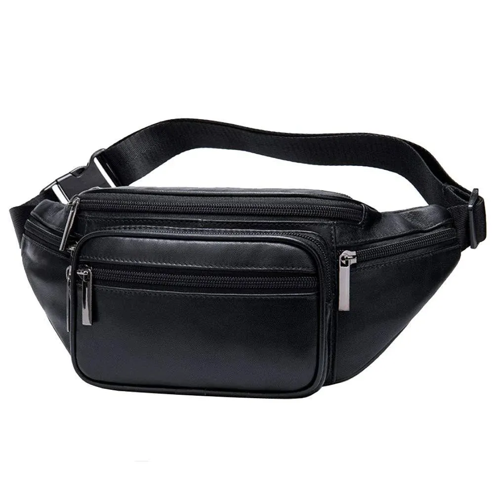 Hebetag Leather Fanny Pack Waist Bag for Men Women Travel Hiking Running Hip Bum Belt Slim Cell Phone Purse Wallet Pouch