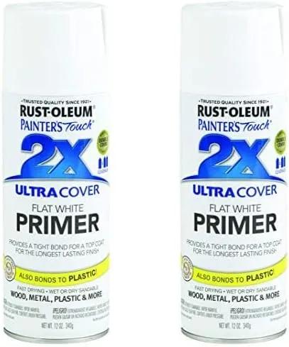 Rust-Oleum 249058 Painter's Touch 2X Ultra Cover, 12 Fl Oz , Flat White Primer, 12 Ounce (Pack of 2)