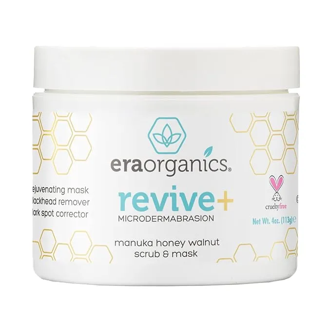 Era Organics Microdermabrasion Facial Scrub & Face Exfoliator - Spa Quality Exfoliating Face Mask with Manuka Honey & Walnut - Moisturizing Facial Exfoliant for Dry Skin, Blackheads, Wrinkles, Acne +