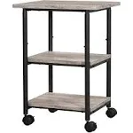 VASAGLE Industrial Printer Stand, 3-Tier Machine Cart with Wheels and Adjustable Table Top, Heavy Duty Storage Rack for Office and Home, Greige and Black UOPS003B02