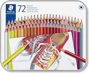 STAEDTLER 175 M72 Wood-Free Coloured Pencils - Assorted Colours (Tin of 72) 72 C