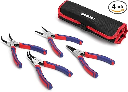 WORKPRO 4-Piece Snap Ring Pliers Set, 7-Inch Internal and External Circlip Pliers Kit with Straight and Bent Jaw, For Ring Remover Retaining, Storage Pouch Included, Father's Day Gifts