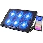 LIANGSTAR Laptop Cooling Pad, Laptop Cooler with 6 Quiet Fans for 12-17 Inch Notebook Gaming Fan Stable Stand, 7 Height & Wind Speed Adjustable, 2 USB Port & Phone Holder (Black)