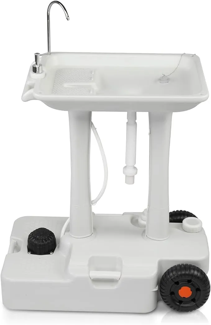 VINGLI Upgraded Portable Sink| Rolling Hand Wash Basin Stand with Towel Holder & Soap Dispenser & Wheels, Perfect for Garden/Camping/Outdoor Events/Gatherings/Worksite/RV/Indoor