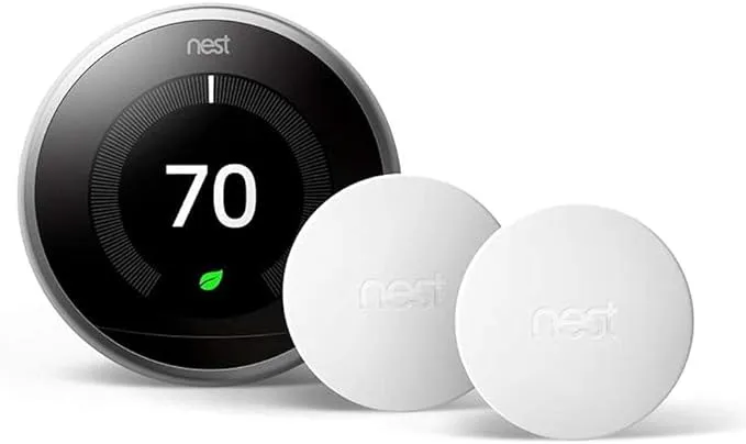 Google Nest 3rd Gen BH1252 Learning Wi-Fi Programmable Thermostat in Stainless Steel with 2 Sensors