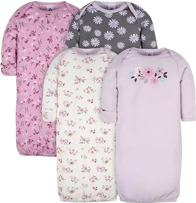 Gerber 4-Pack Baby Girls Lavender Garden Gowns