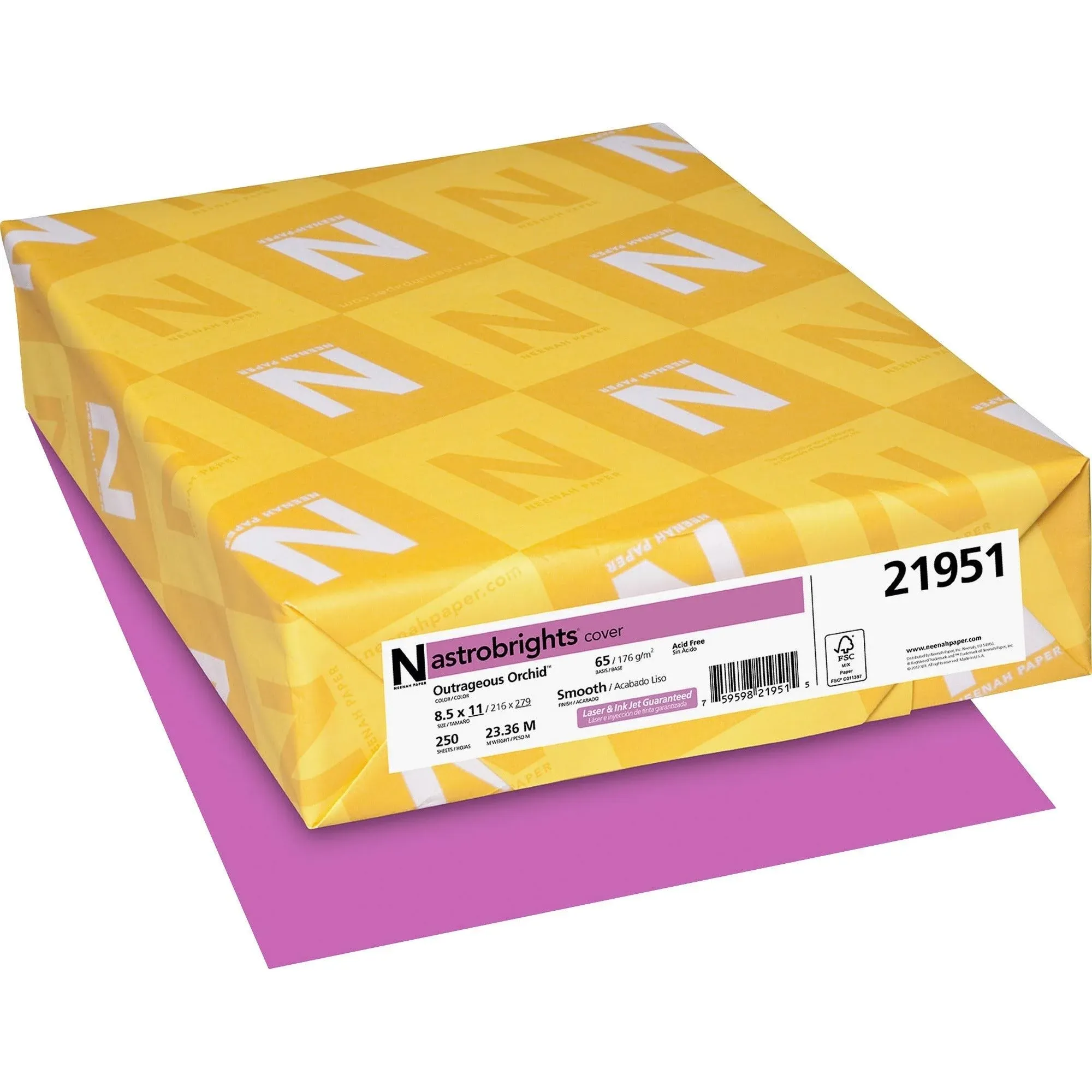 Neenah Paper 21951 Color Cardstock, 65 lb, 8 1/2 x 11, Outrageous Orchid, 250 Sheets