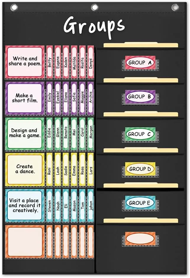 Eamay Small Group Management Pocket Chart with 84 Cards to Keep Small Groups Organized and On Task (Blue)