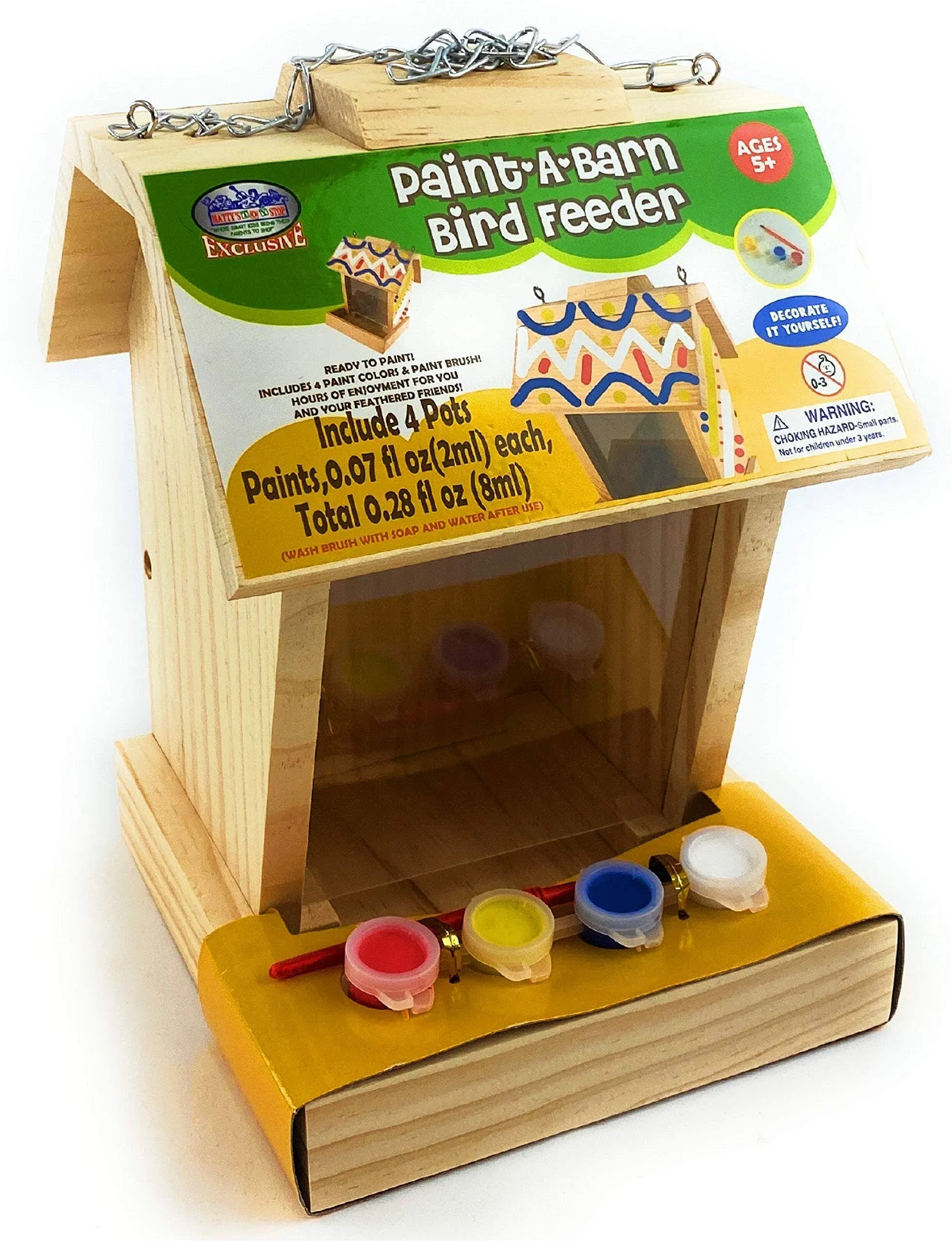 Mɑtty's Toy Stop Paint Your Own Deluxe Large 9" Wooden Bird Feeder (Includes 4 Paints & 1 Brush)