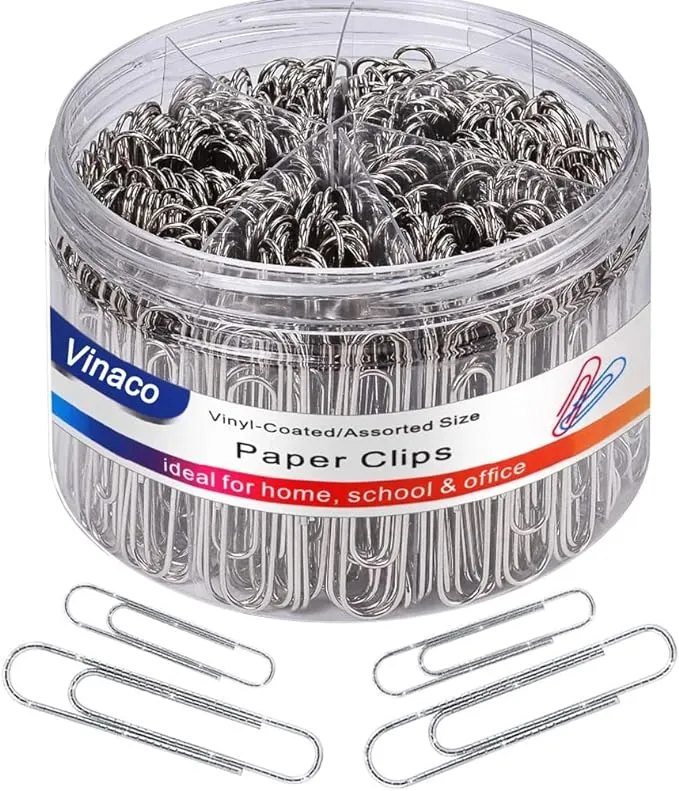 Vinaco Paper Clips Non Skid, 500PCS Medium and Jumbo Paper Clips (1.3 inch & 2.0 inch), Durable & Rustproof, Coated Paper Clip Great for Office School and Personal Use