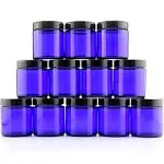 4-Ounce Cobalt Blue Glass Straight Sided Cosmetic Jars (12-Pack) 120 ml. Capacity, BPA-Free Lids