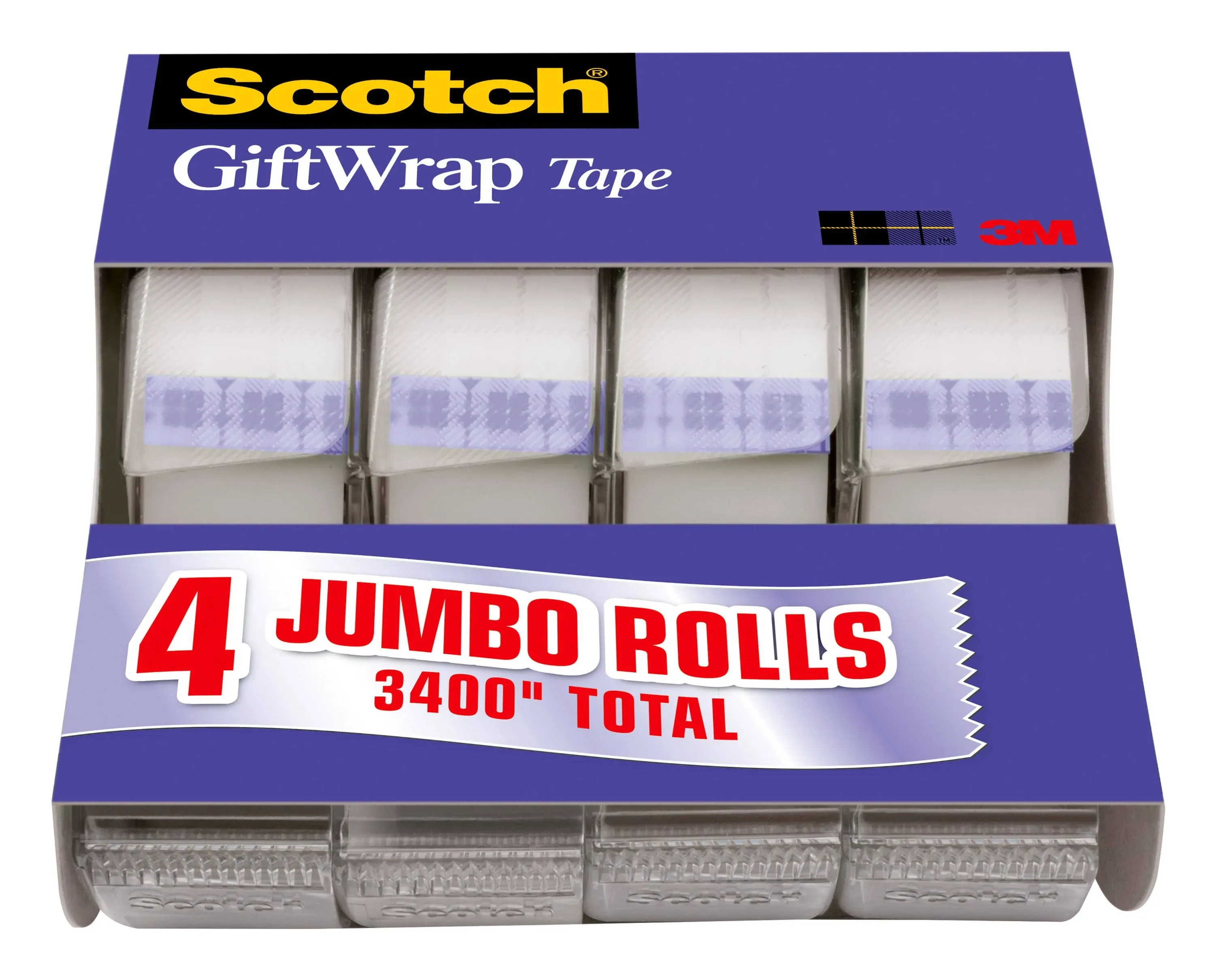 Scotch Gift-Wrap Tape  QTY of 4 850&#034; Jumbo Rolls Satin Finish 3400&#034; Total