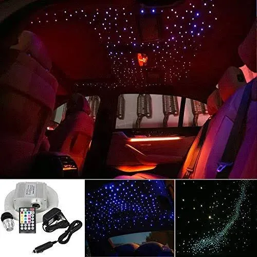 AKEPO Upgraded 10W Twinkle+Music Effect+APP Control Fiber Optic Lights kit for Star Ceiling Sky Light Car/Home, RGBW Light Engine+Optical Fiber Cable 295pcs of 9.8ft/3m(0.03+0.04+0.06in)+28key Remote