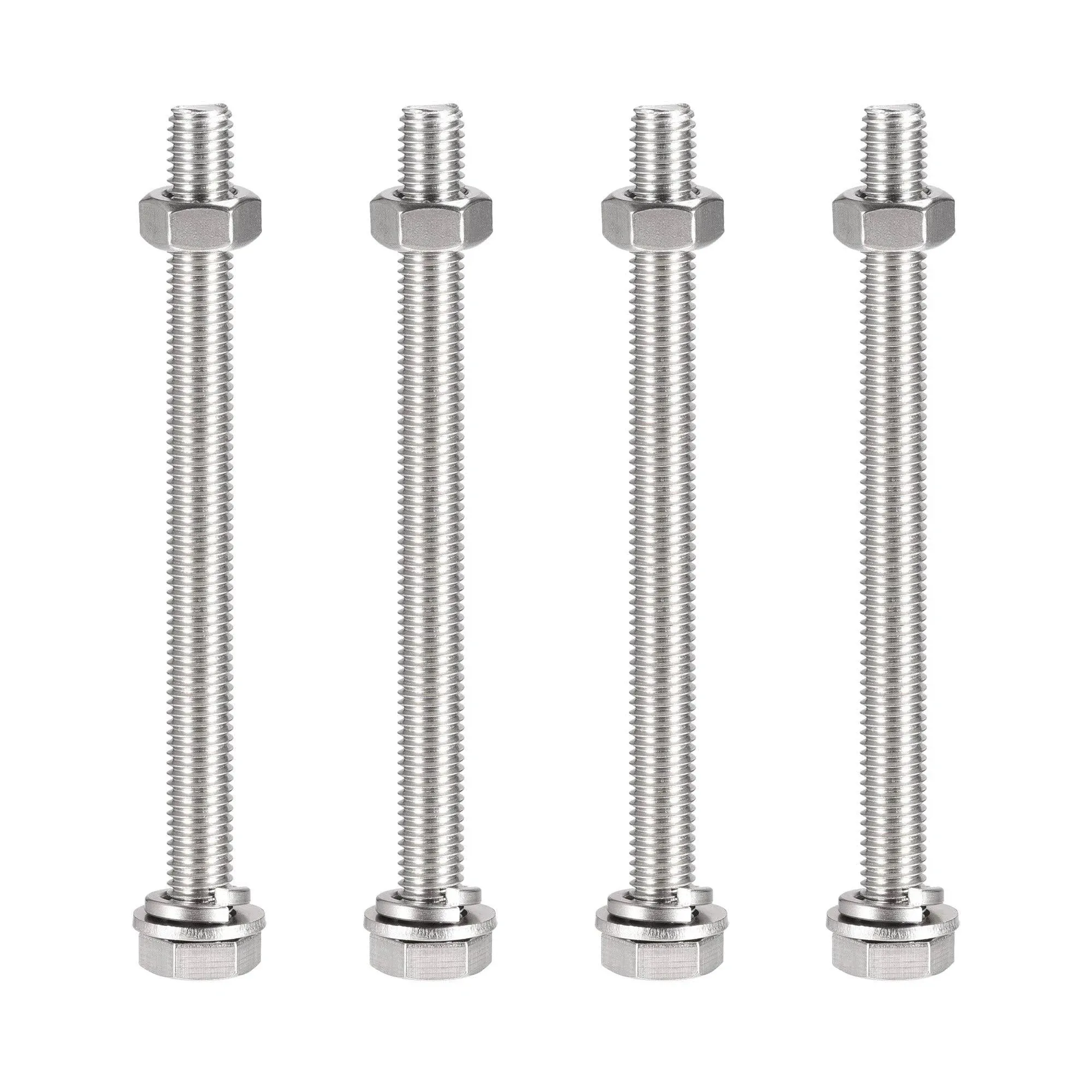 Uxcell Hex Head Screw Bolts, Nuts, Flat & Lock Washers Kits, 304 Stainless Steel Fully Thread Hexagon Bolts 4 Sets | Harfington, M10 x 130mm / 4Set