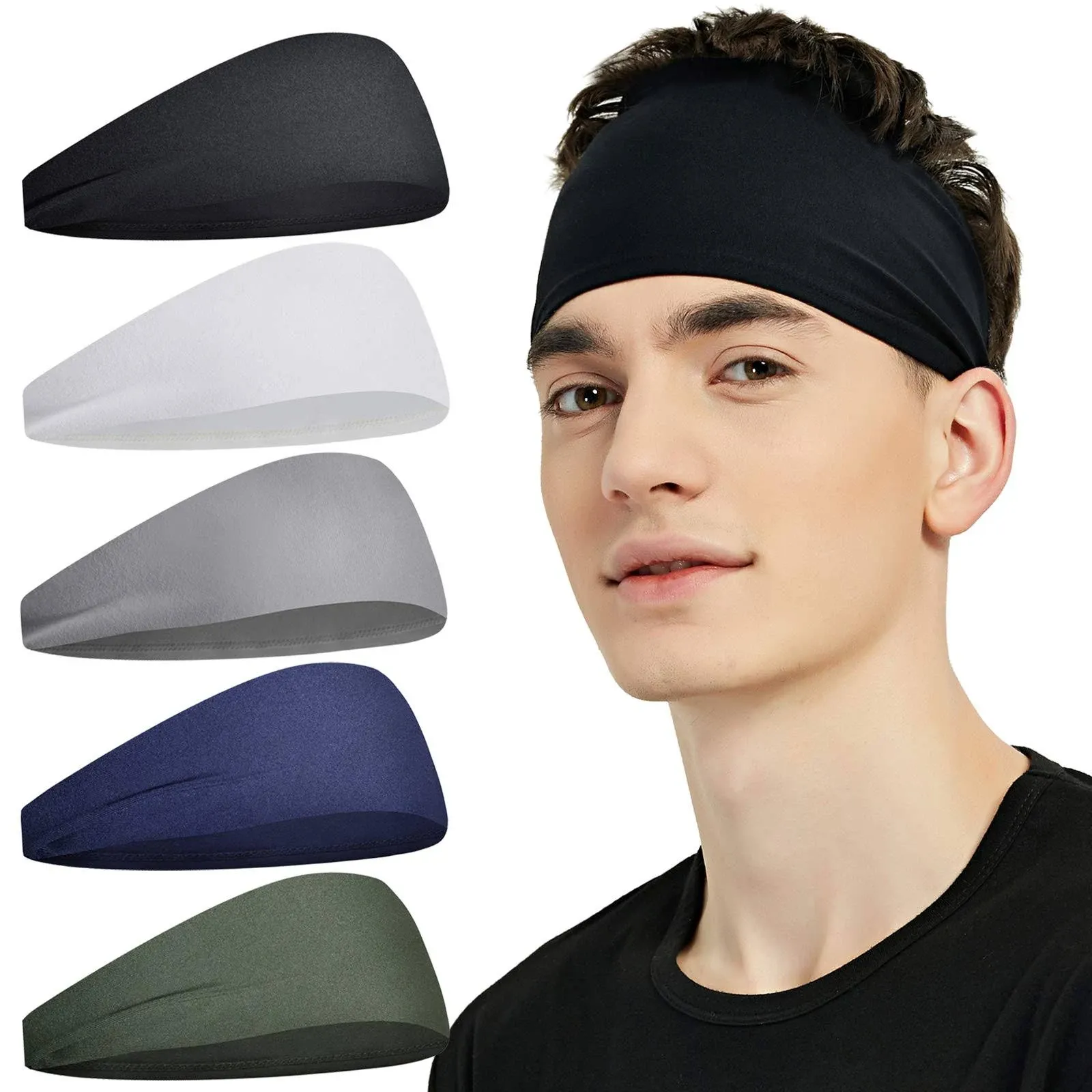 Pilamor Sports Headbands for Men (5 Pack),Moisture Wicking Workout Headband ...