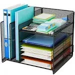 Desk Organizers with File Holder, 4-Tier Mesh Letter Tray Paper Organizer and 2 Vertical File Sorter Desktop File Organizer Office Supplies Storage for Office Home School