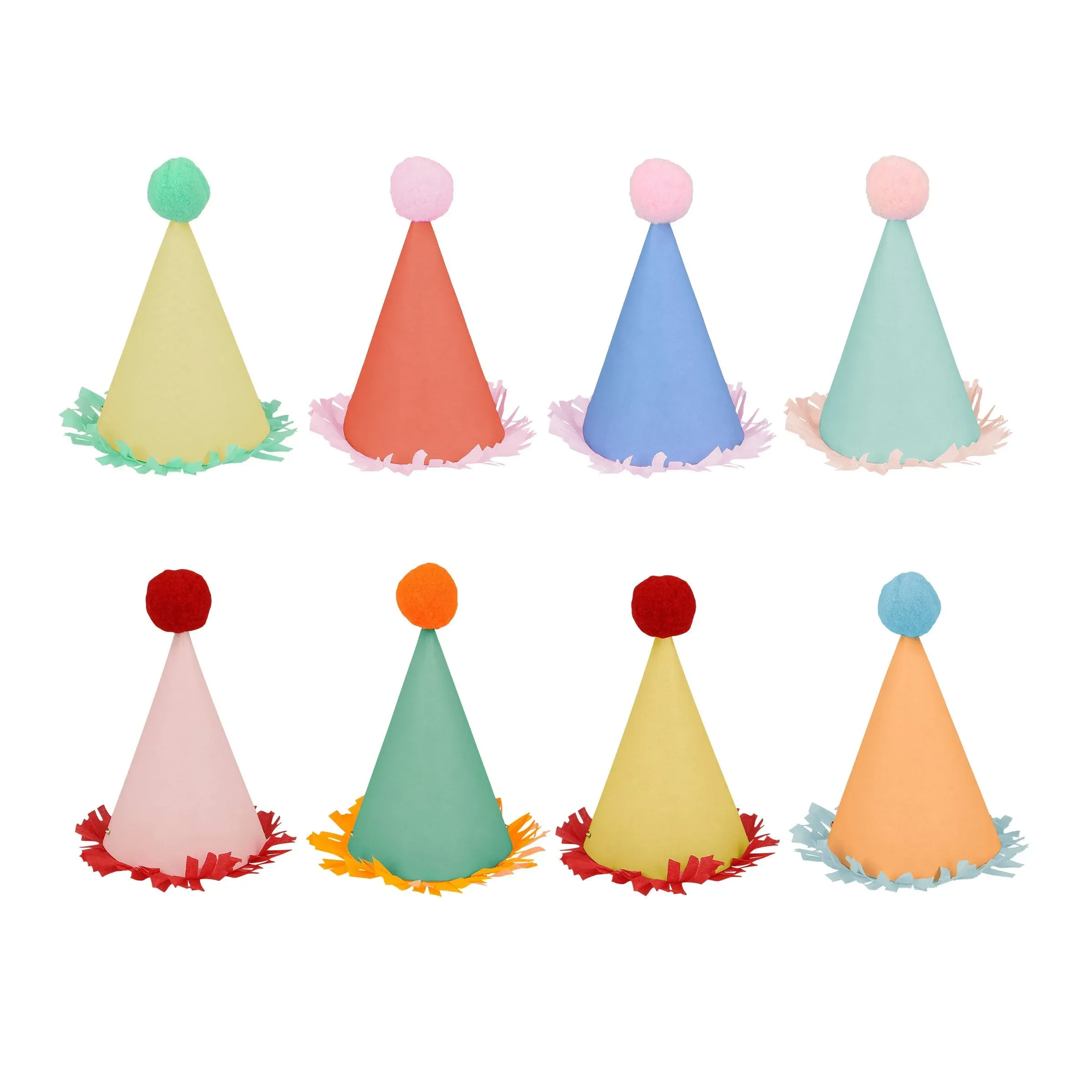 Meri Meri Birthday Party Hats, Pack of 8 Bright and Colorful Cone Birthday Hats for Kids & Adults, Cone Party Hats