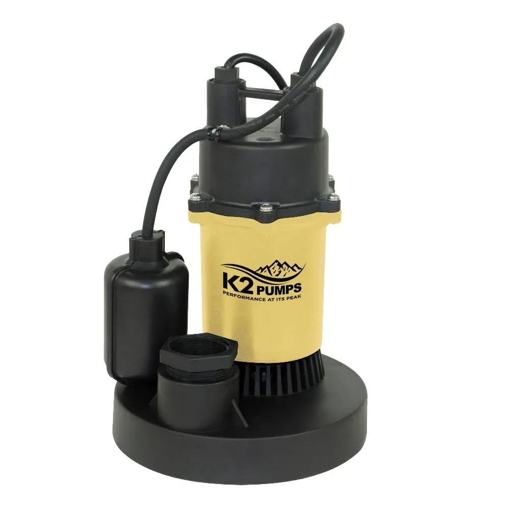 K2 Pumps Sump Pump 1/2 HP Cast Aluminum with Direct-In Tethered Switch