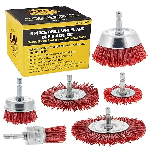 Dura-Gold 6 Piece Abrasive Filament Nylon Wire Bristle Drill Wheel and Cup Brush Set