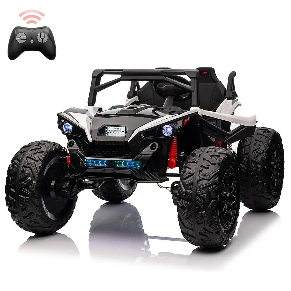 24V 2Seats Ride on UTV with Remote Control, 17" Extra Large EVA Wheels & 20.5“ Wide Seat 4WD Electric Vehicle with Full-Metal Suspension,Music,LED Lights,(White)