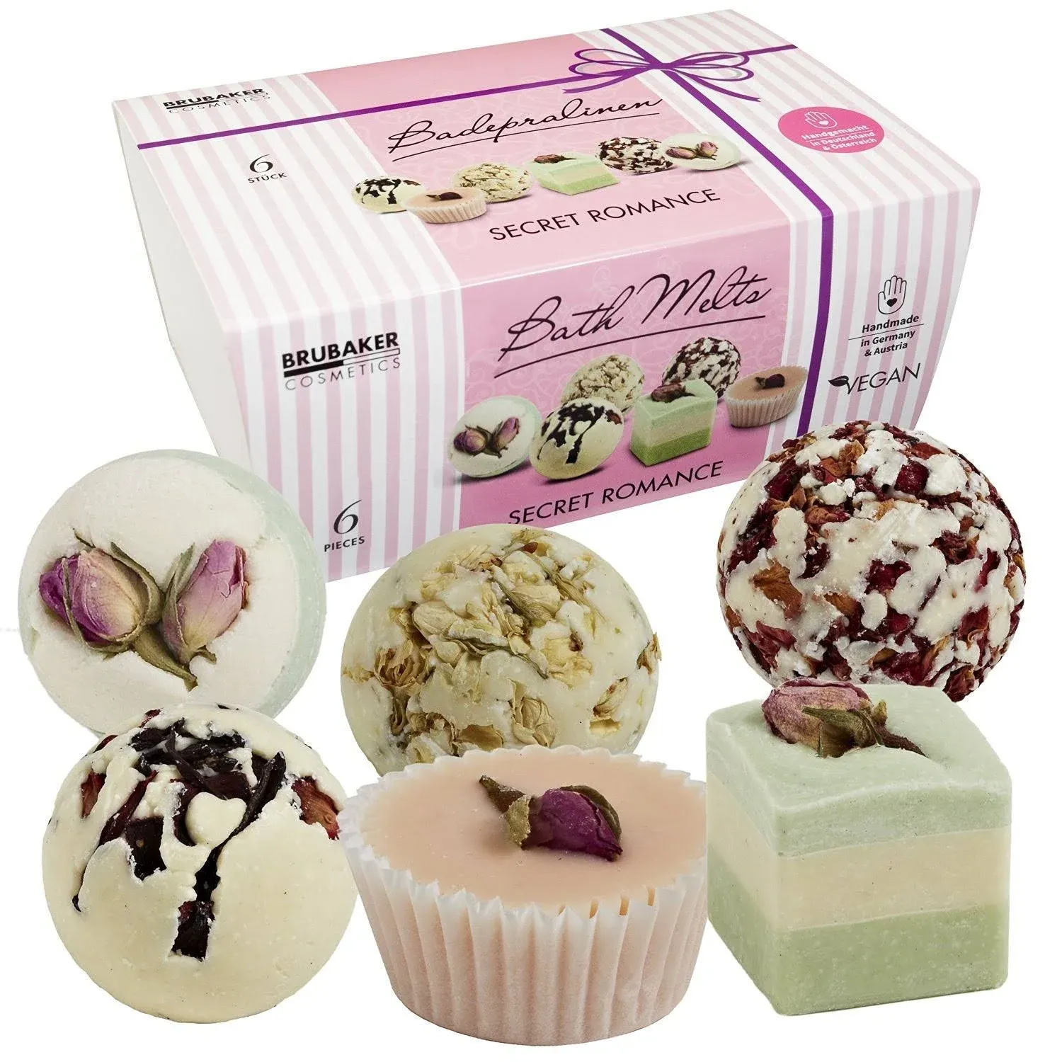 BRUBAKER 6 Handmade Bath Melts &#034;Secret Romance&#034; Gift Set, Vegan+Organic