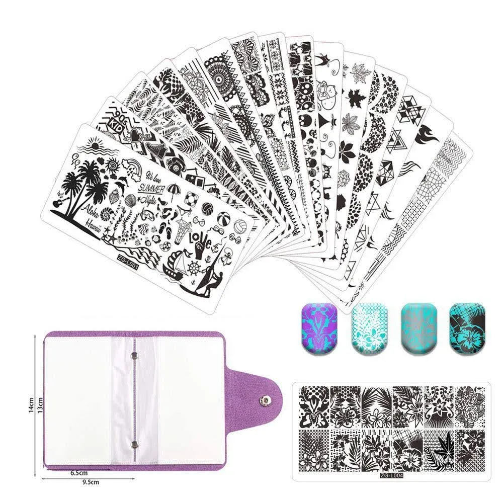 BeautyLeader 20 Pcs Nail Stamp Plates Set 15 Nail Art Plate 2 Stamper 2Scraper 1storage Bag Nails Art Stamping Plate Scraper Stamper Set Leaves