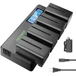 Neewer 4 Packs NP-F750 Replacement Batteries 7.4V 5600mAh with 4 Channel Battery Charger & Power Adapter, Compatible with NP-F550/750/770/970 FM500H QM71D QM91D, Field Monitor, Video Light