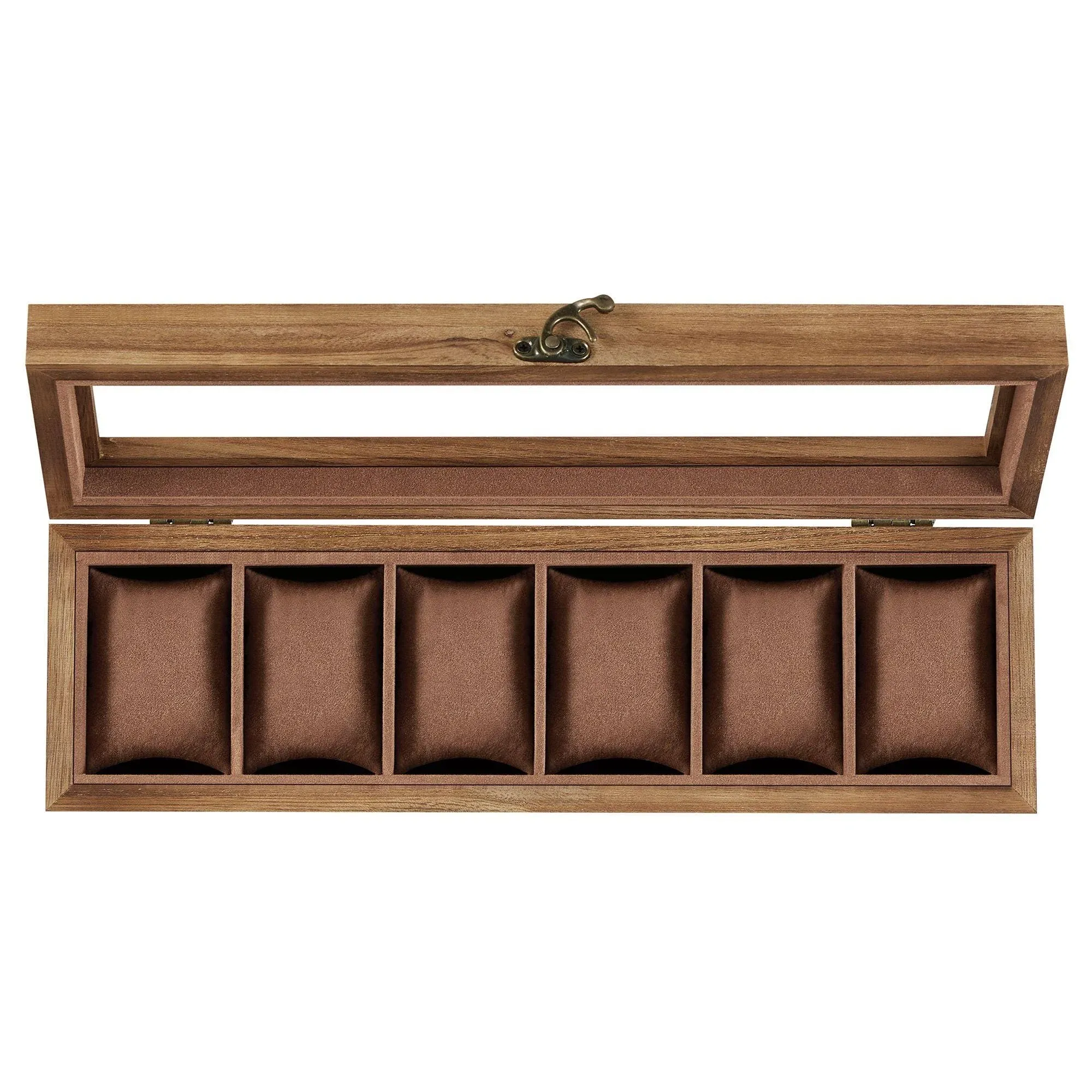 SONGMICS Watch Box, 6-Slot Watch Case, Solid Wood Watch Box Organizer with Glass Lid, Watch Display Case with Removable Pillows, Gift for Loved Ones, Rustic Walnut UJOW006K01