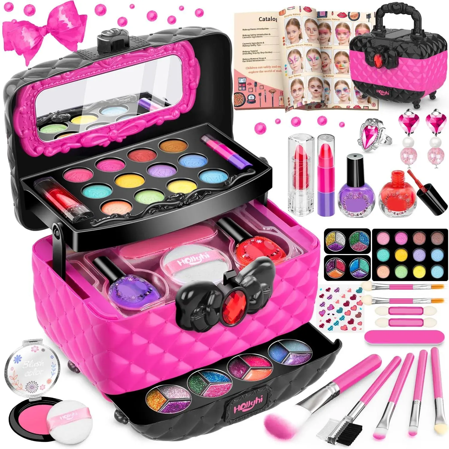 41 Pcs Kids Makeup Kit for Girl, Washable Makeup Set Toy with Real Cosmetic Case