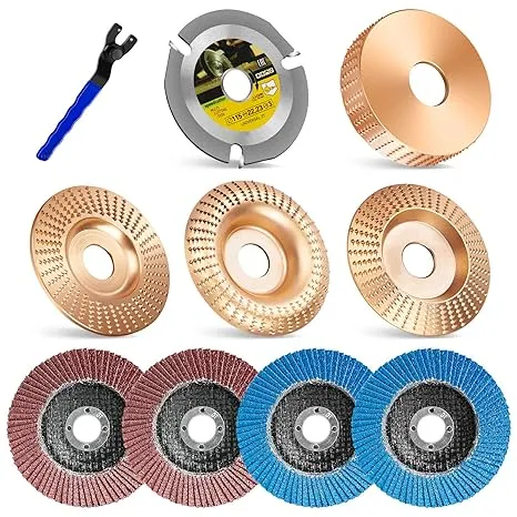 [Upgraded] AxPower 10 PCS Wood Carving Disc Set for 4" or 4 1/2" Angle Grinder with 5/8" Arbor, Grinder Disc Wheel Attachments for Woodworking Shaping Cutting Carving Sanding Polishing[Upgraded] AxPower 10 PCS Wood Carving Disc Set for 4" or 4 1/2" Angle