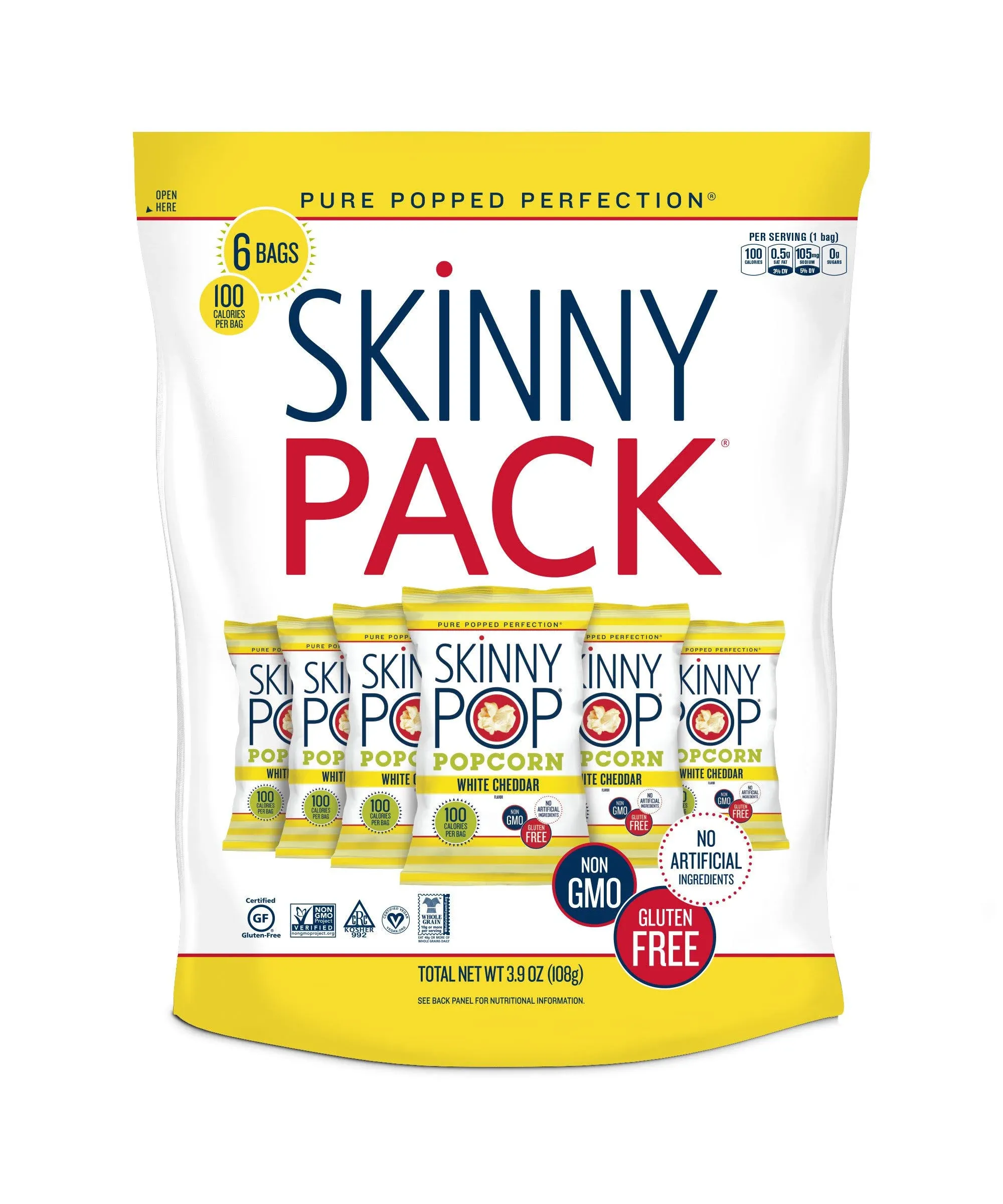 Skinny Pop Skinnypack Ultra White Cheddar - 6 pack, 3.9 oz bags