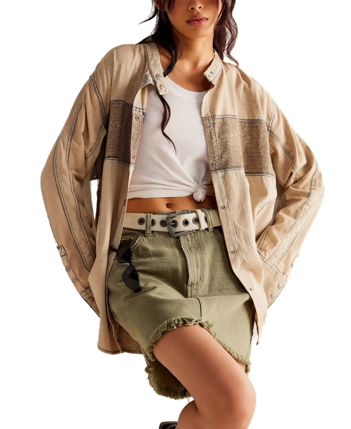 Free People Women's Moto Color Block Shirt