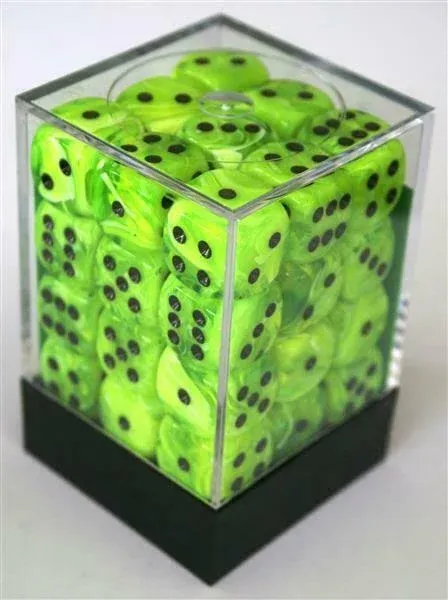 Chessex Dice d6 Sets: Vortex Bright Green with Black - 12mm Six Sided Die (36) Block of Dice