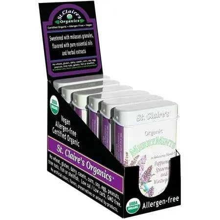 St. Claire's Organic Breath Mints, (MerryMints, 1.5 Ounce Tin, Pack of 6) | Gluten-Free, Vegan, GMO-Free, Plant-Based, Allergen-Free | Made in The USA