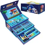 Sonic The Hedgehog Art Set for Girls Boys Colouring Sets for Children 40 Plus Pieces Travel Set CarryF & F Storesing Handle Painting Sets for