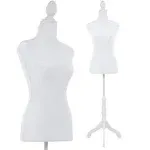 Mannequin Body Dress Form Torso Female Manikin 49.6-63.4 Inch Height Adjustable Wooden Tripod Stand High Density Foam Portable Display Mannequin (White, 49.6-63.4 Inches)