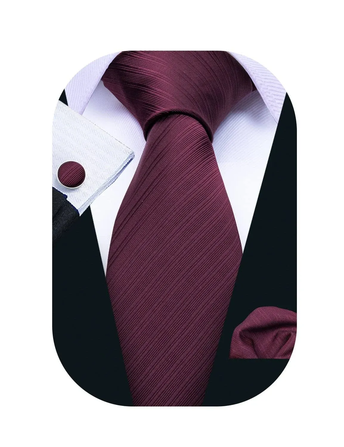 Barry.Wang Plain Men Silk Ties Extra Long Stian Necktie for Wedding Business Handkerchief Cufflinks Set Solid Colors