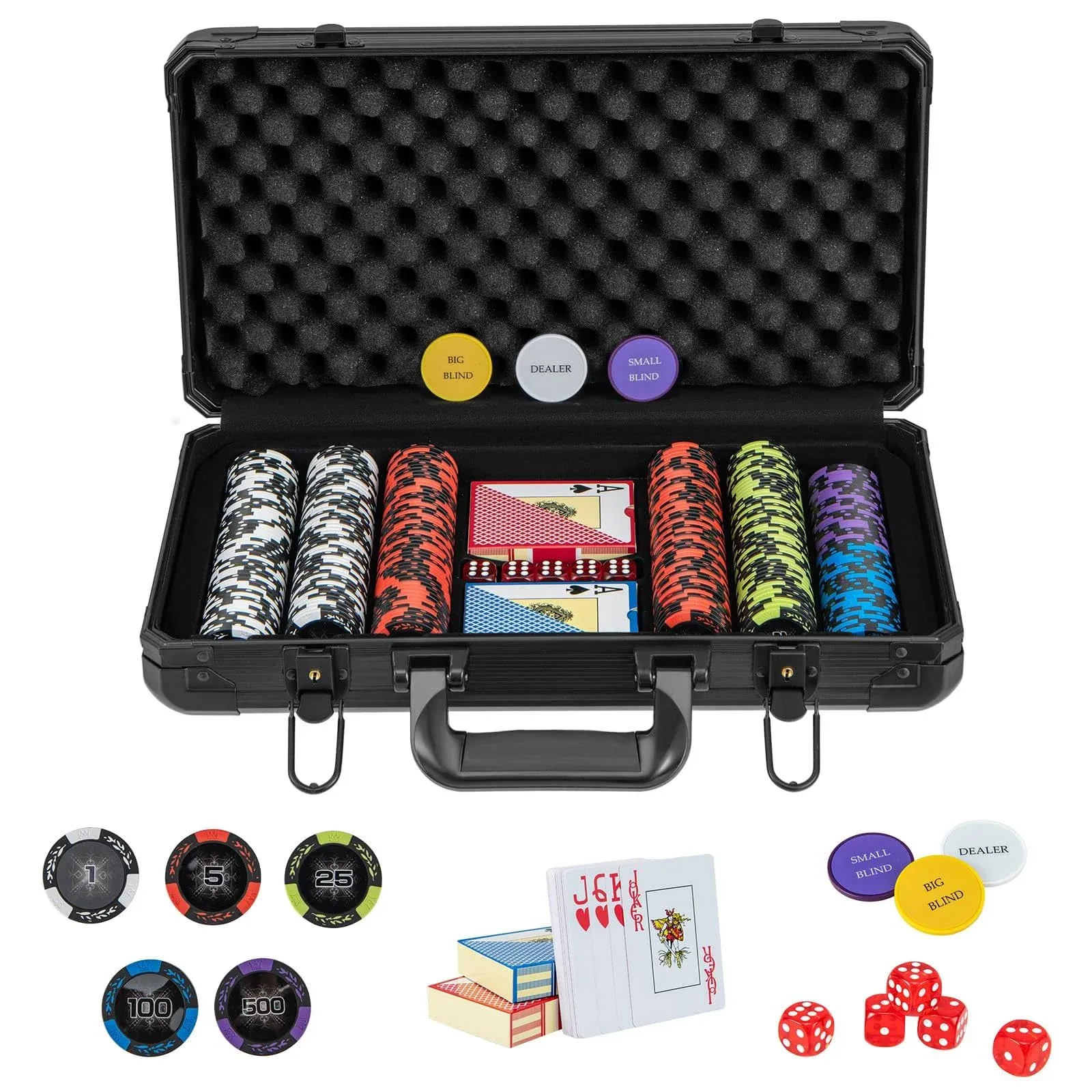 Goplus Poker Chip Set, 300 PCS/500 Pcs 14 Gram Clay Poker Chips, 300 Pcs Chips Set